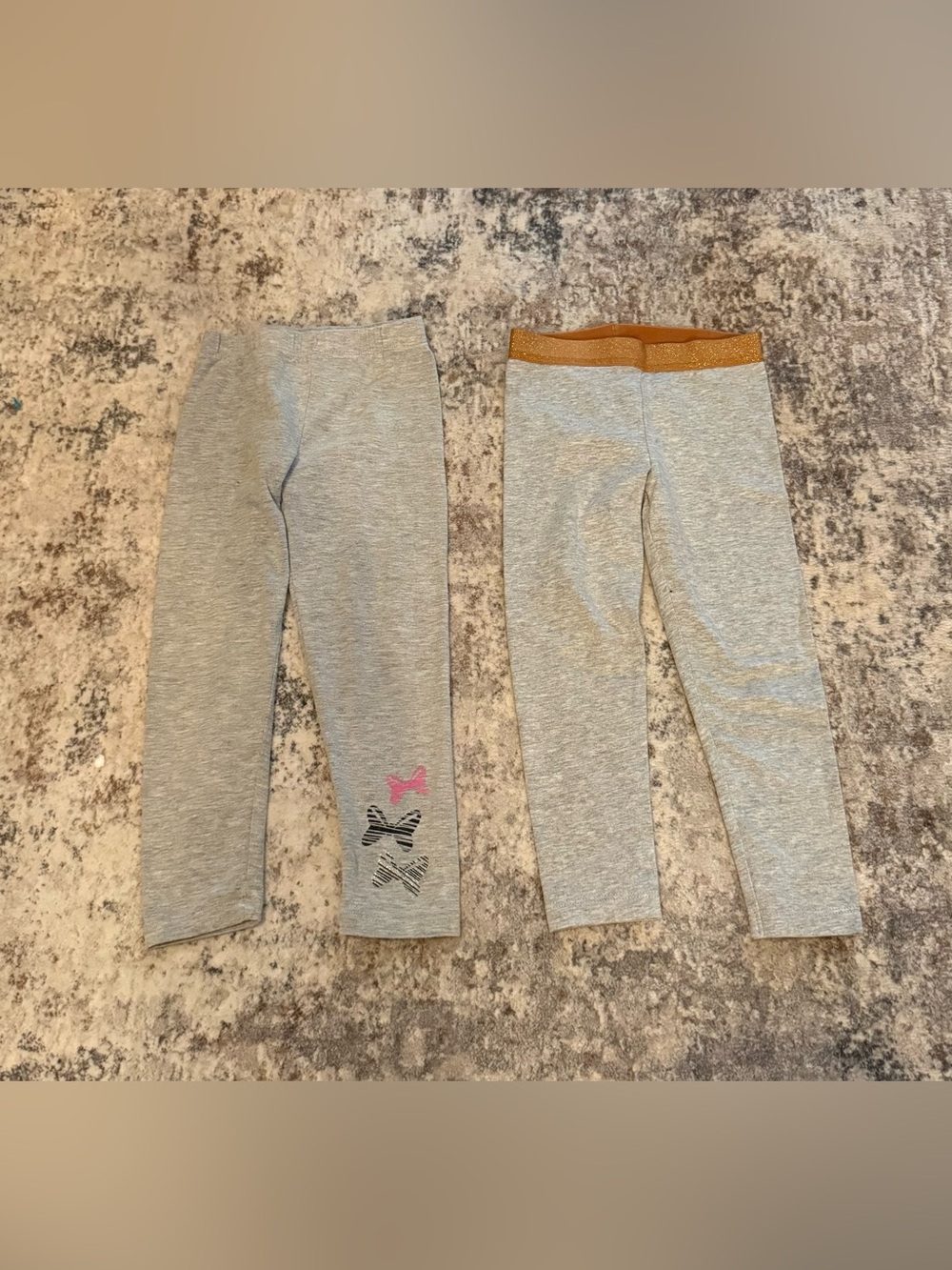 Kids Grey Leggings with Pink Accent and Gold Waistband